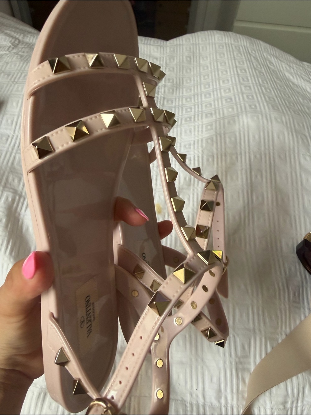 Valentino Pink Rockstud Flat Sandals - Picture 2 of 3